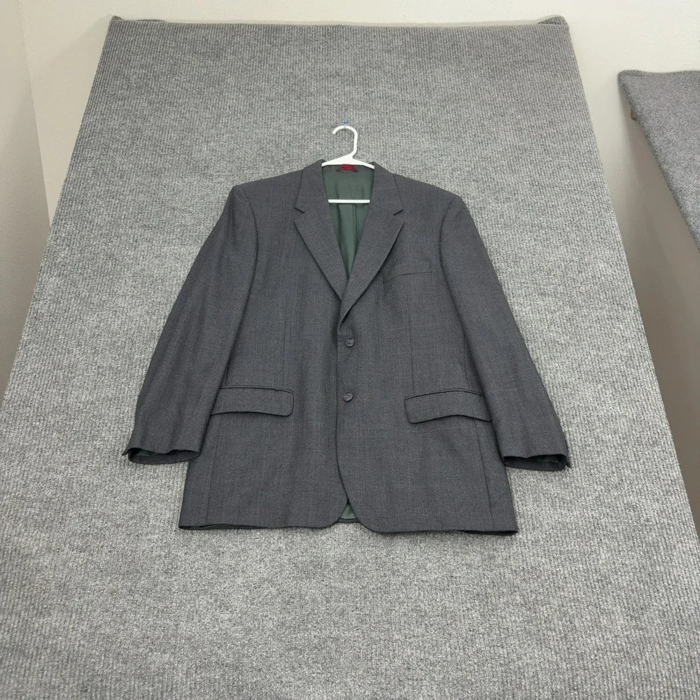 Vintage Savile Row Blazer Mens 42 Grey Pure Wool Two Button Sport Coat Classic